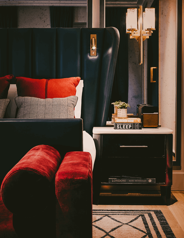 Close up of bed inside the Skylight Suite at The Mayfair Townhouse