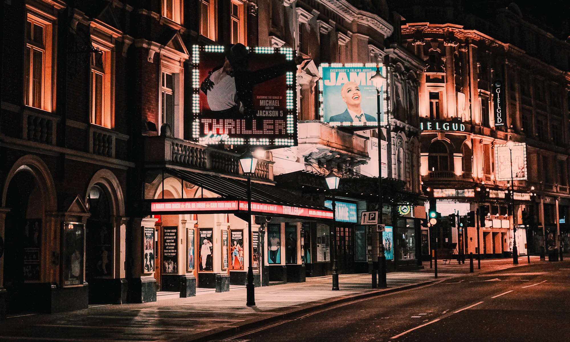 Night time view of Theatre in London