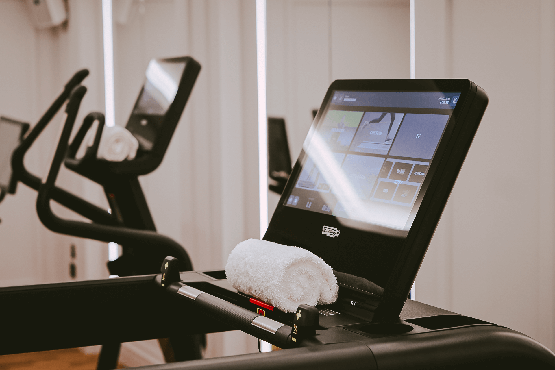 Treadmill and cross trainer inside the fitness suite at The Mayfair Townhouse